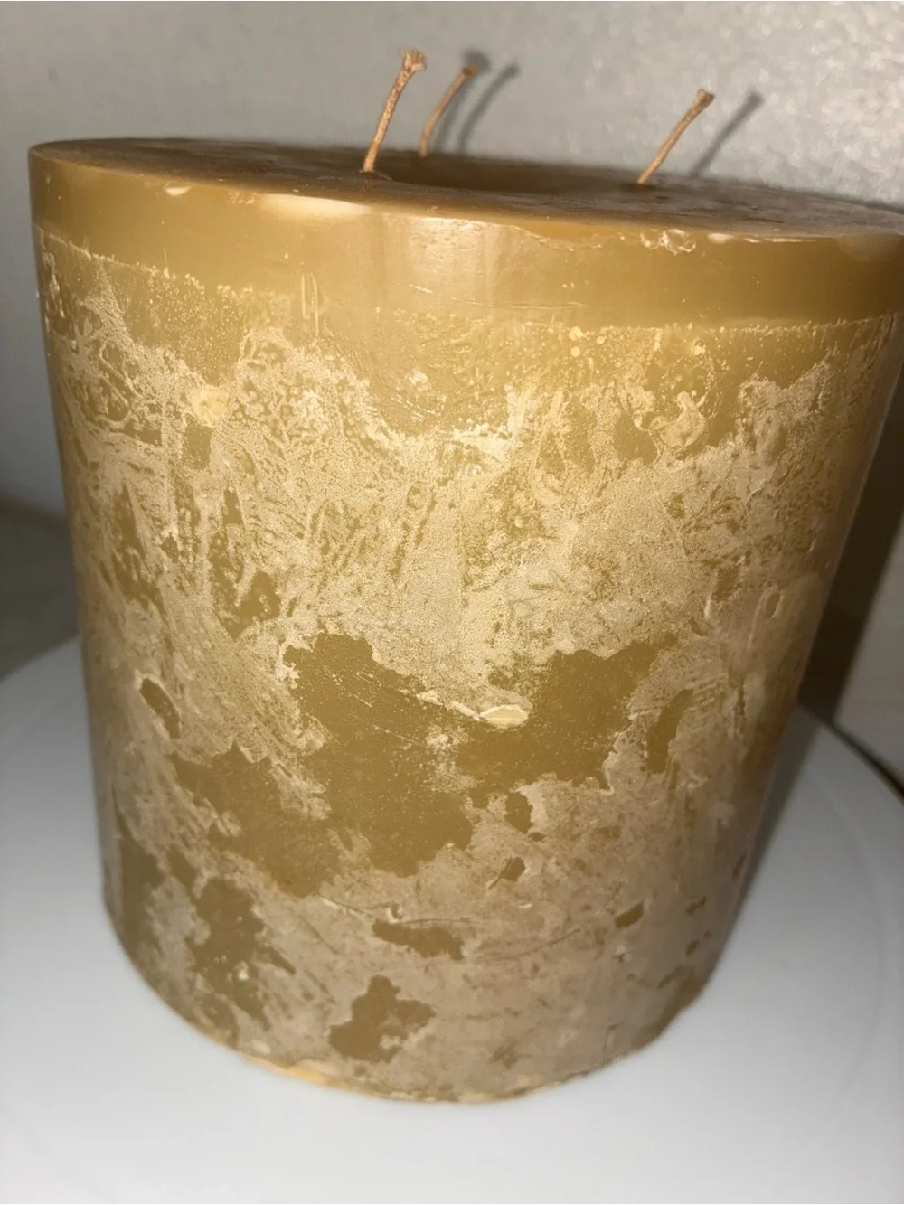 Pottery Barn Vanilla Amber Textured Triple Wick Wax Pillar Candle 6” x 6”